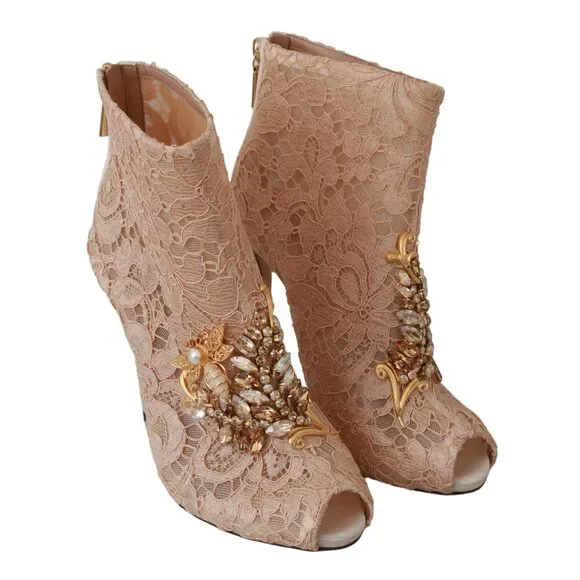 Dolce & Gabbana Elegant Lace Stilettos with Crystal Accents
